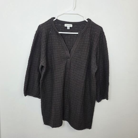 Calvin Klein Brown Wool Cashmere Soft Quiet Luxury 3/4 Sleeve Sweater Size XL - Picture 1 of 10